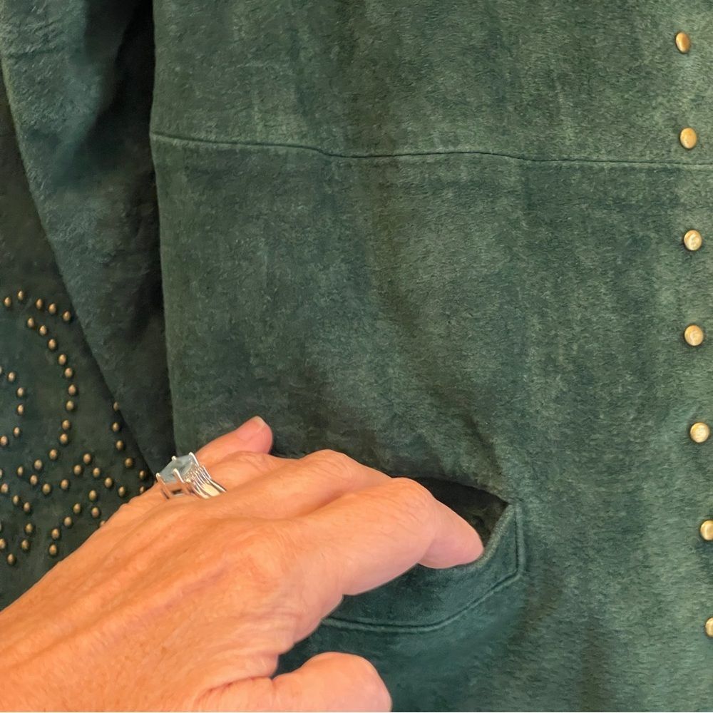Linea Louis DellOlio Leather Studded Jacket Emerald Green Vintage Blazer Coat - Picture 5 of 11
